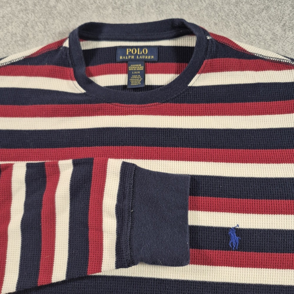 Polo Ralph Lauren Thermal Mens L Red White Blue Striped Sleepwear Long Sleeve